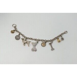 I LOVE MY DOG Charm Bracelet crytal bow bone Silver Tone  little gifts 7.25"